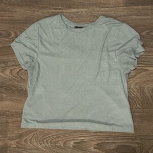 Blue Ribbed Cropped T-Shirt